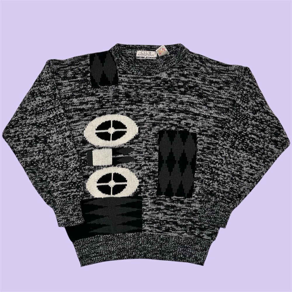 Vintage 80s 90s Club International Abstract Knit Crewneck Sweater Large